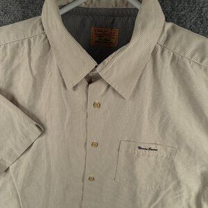THOM BROWNE Thomas 2XL Short Sleeve Button Up Twin Needle Beige Check Modal Mix